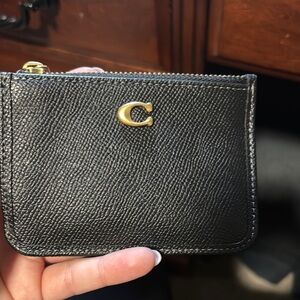 Black Leather Coin Pouch with Gold Accent